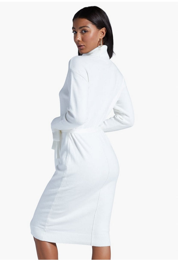 MOCK NECK SWEATER DRESS Marshmallow