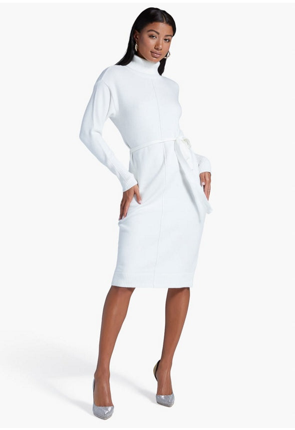 MOCK NECK SWEATER DRESS Marshmallow