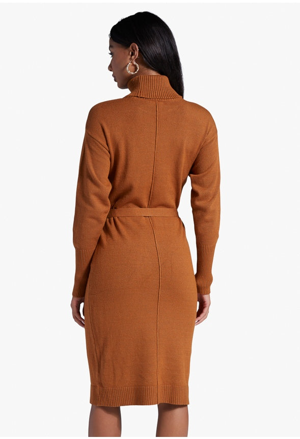 MOCK NECK SWEATER DRESS Brown Sugar
