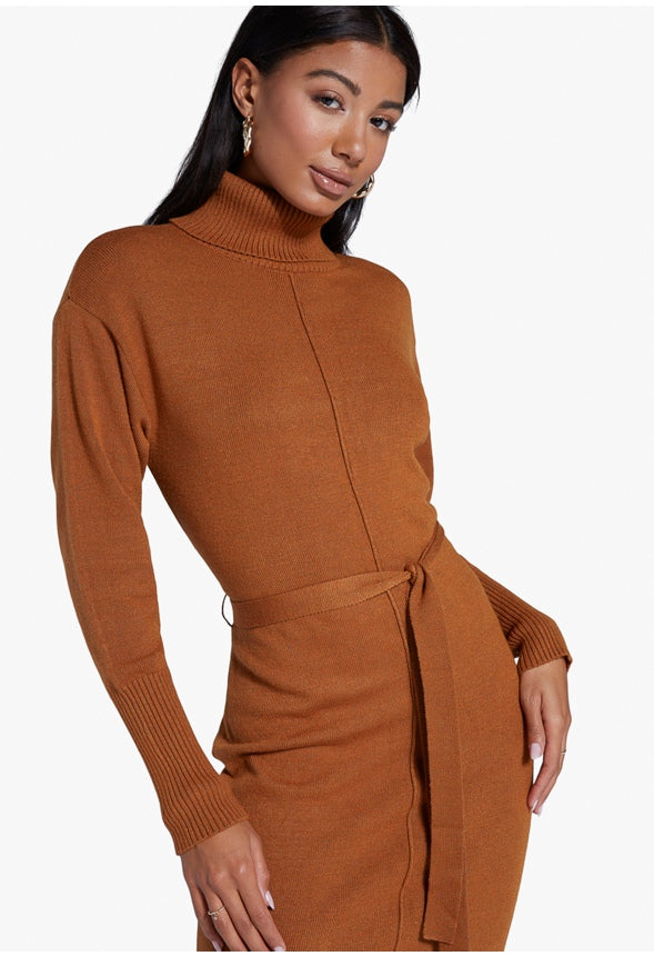 MOCK NECK SWEATER DRESS Brown Sugar