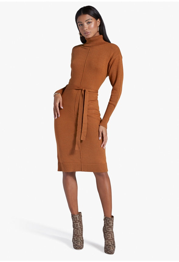 MOCK NECK SWEATER DRESS Brown Sugar