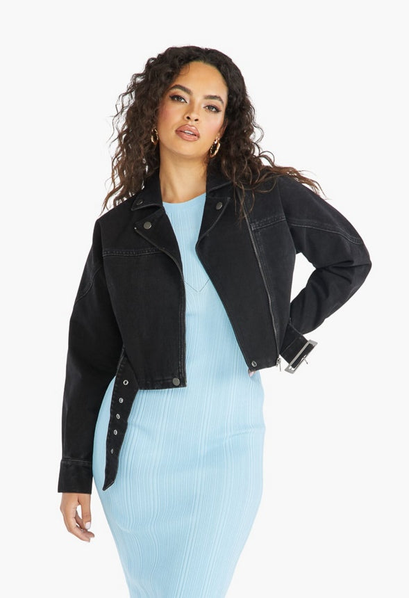 CROPPED DENIM MOTO Denim