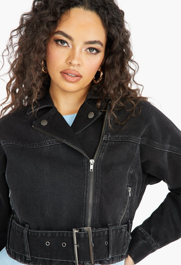 CROPPED DENIM MOTO Denim