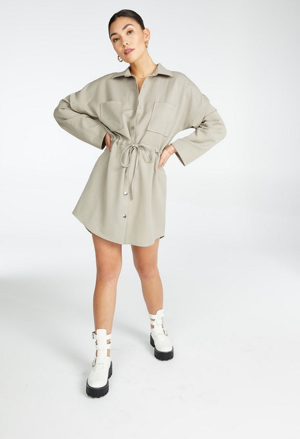 CINCH OVERSHIRT DRESS Elephant Skin