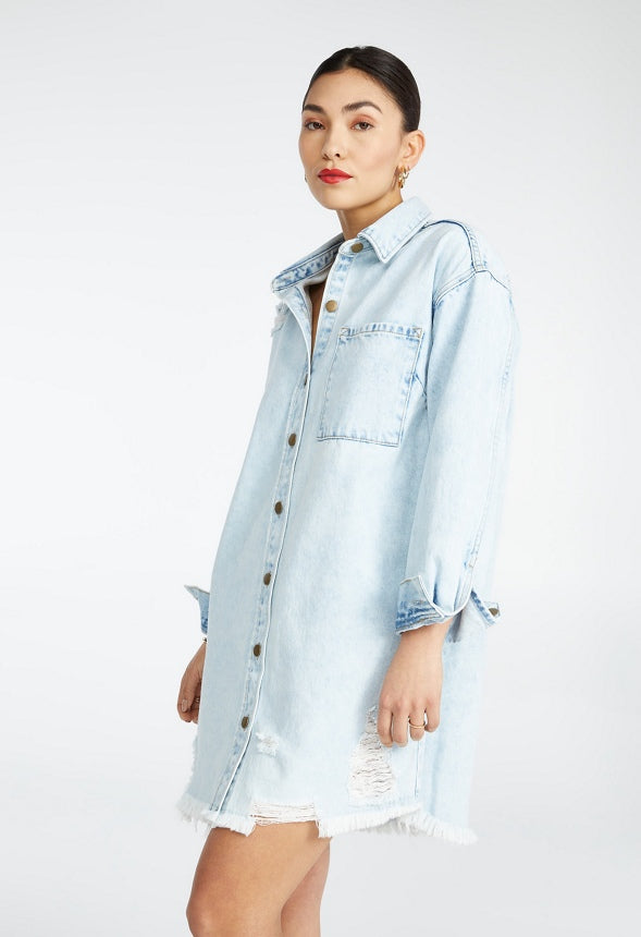 Denim Boyfriend Shirt Dress Dynamic