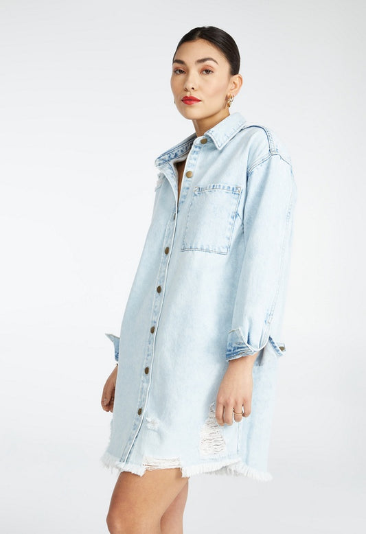 Denim Boyfriend Shirt Dress Dynamic