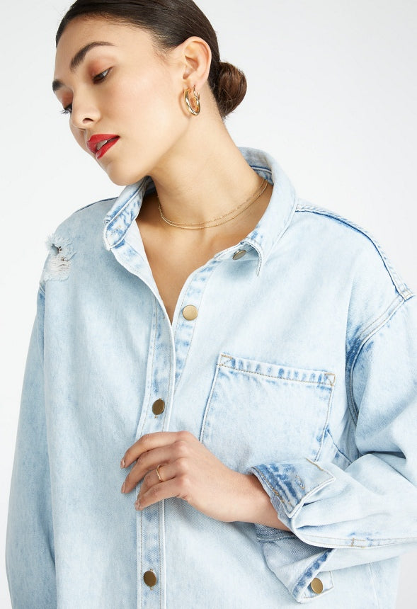 Denim Boyfriend Shirt Dress Dynamic