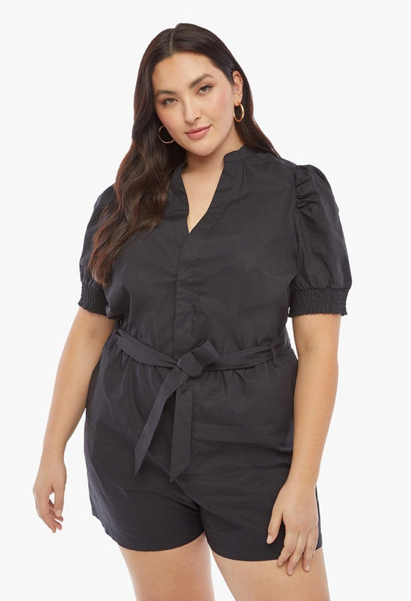 PLUS SIZE POPLIN ROMPER Caviar