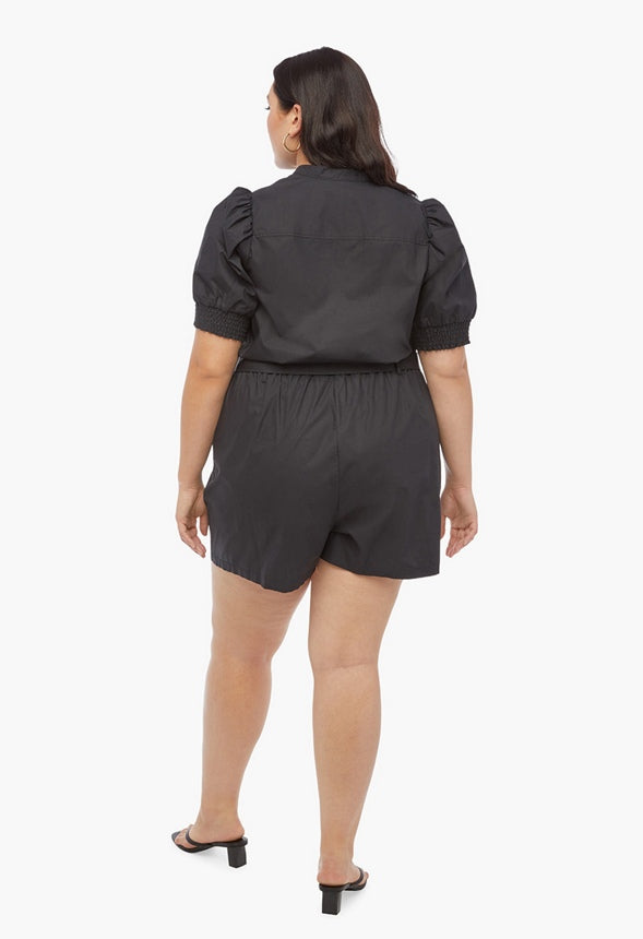 PLUS SIZE POPLIN ROMPER Caviar