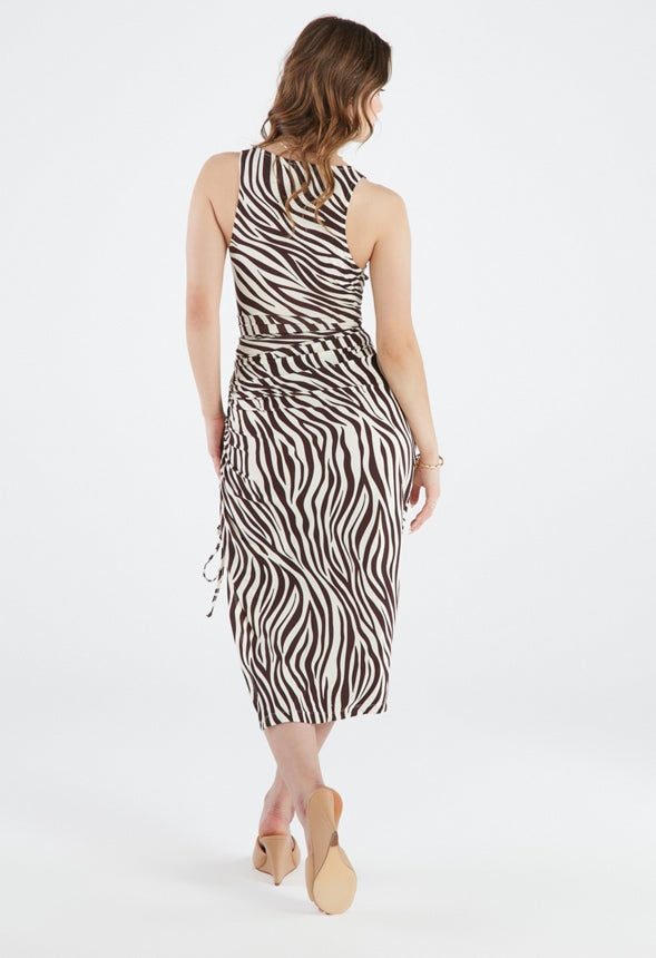 RUCHED MAXI TANK DRESS Chocolate Plum Multi Zebra
