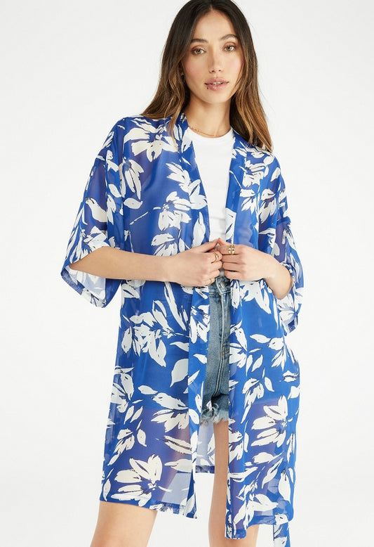 Printed Floral Kimono Floral Blue Multi
