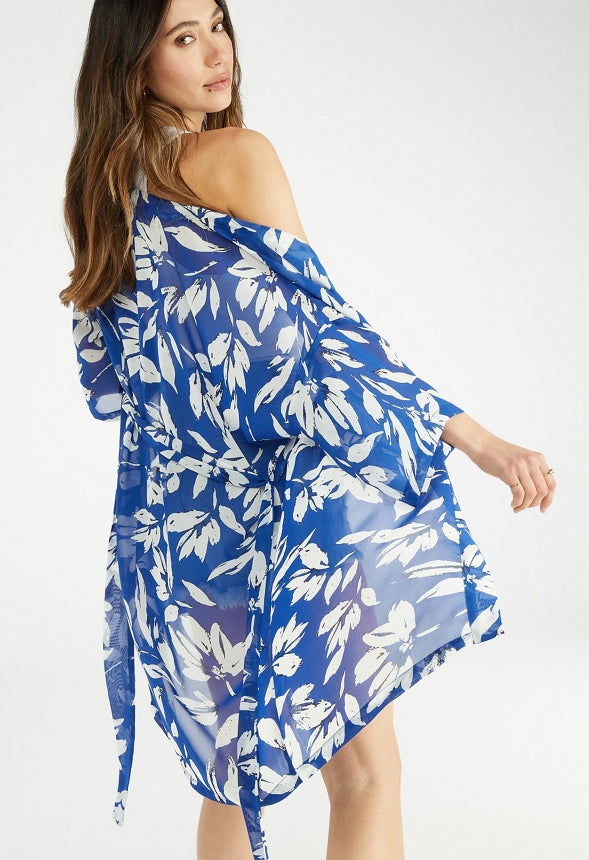 Printed Floral Kimono Floral Blue Multi