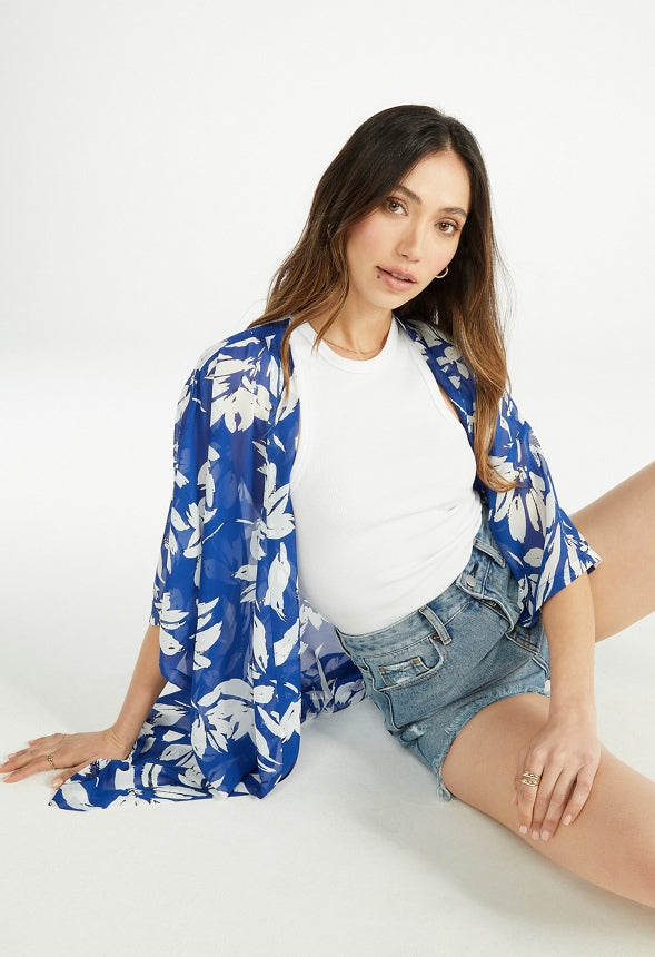 Printed Floral Kimono Floral Blue Multi