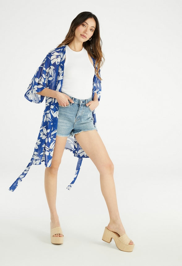 Printed Floral Kimono Floral Blue Multi