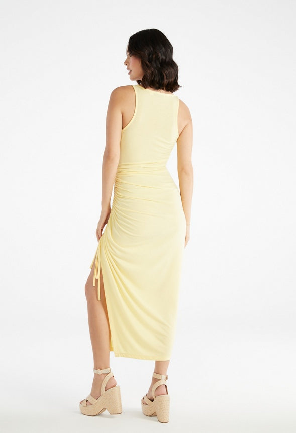 Ruched Maxi Tank Dress Pale Banana