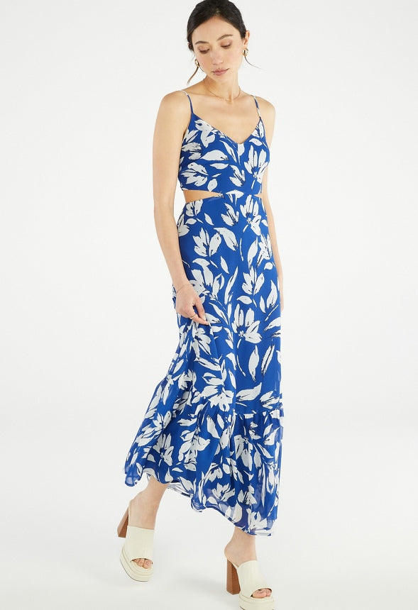 Cutout Maxi Dress Floral Blue Multi