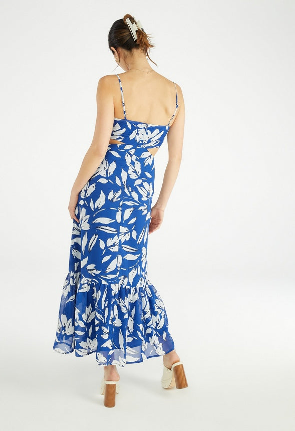 Cutout Maxi Dress Floral Blue Multi