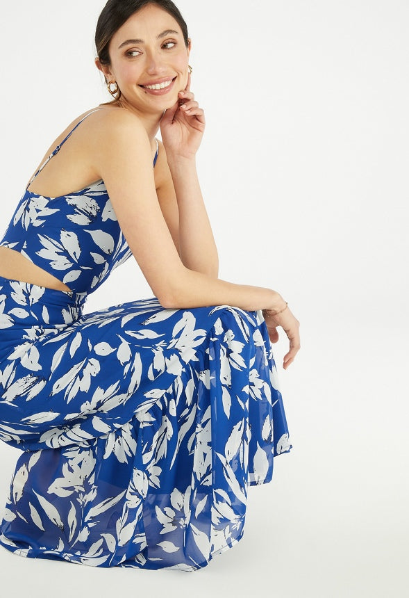 Cutout Maxi Dress Floral Blue Multi