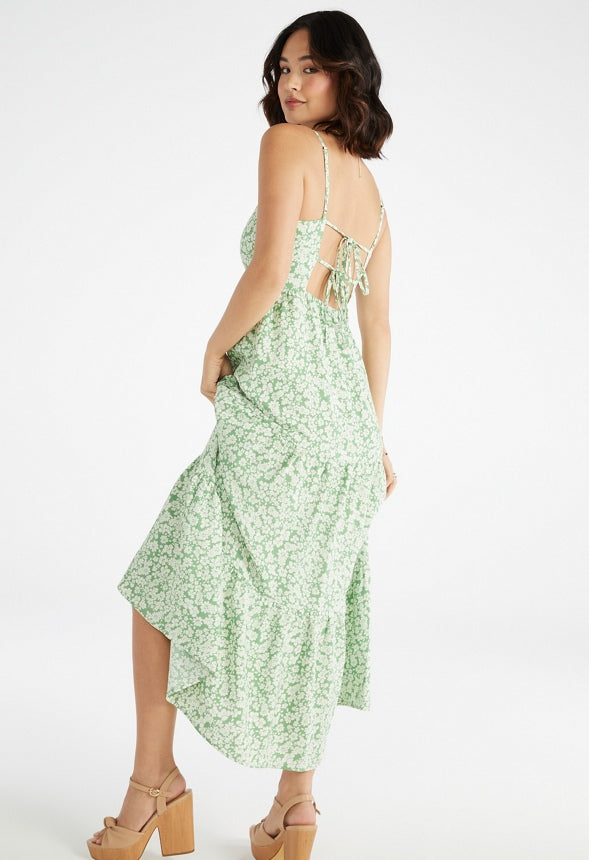 Open Back Maxi Dress Stone Green Ditsy