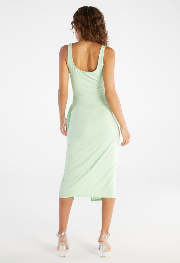 Front Tie Casual Knit Dress Subtle Green