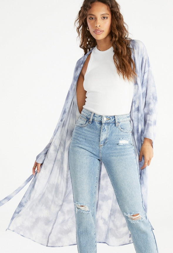 Longline Summer Kimono Blue Watercolor