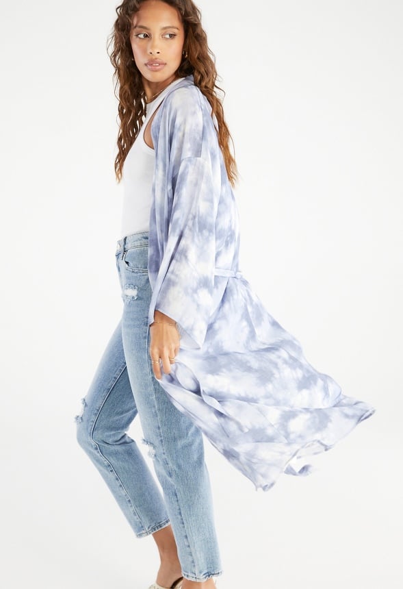Longline Summer Kimono Blue Watercolor