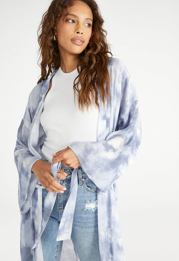 Longline Summer Kimono Blue Watercolor