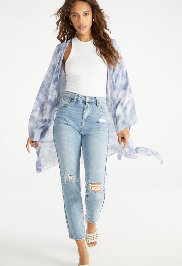 Longline Summer Kimono Blue Watercolor