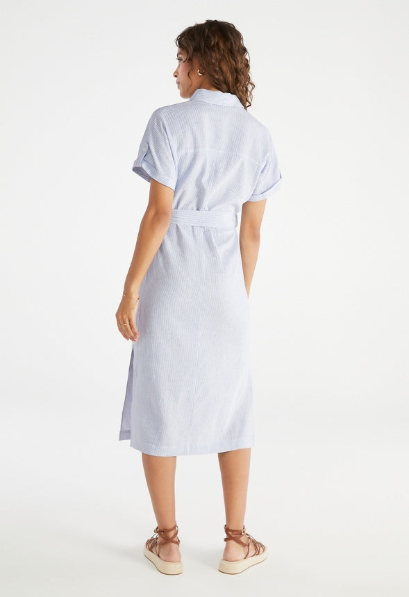 Linen Midi Shirtdress Blue Stripe