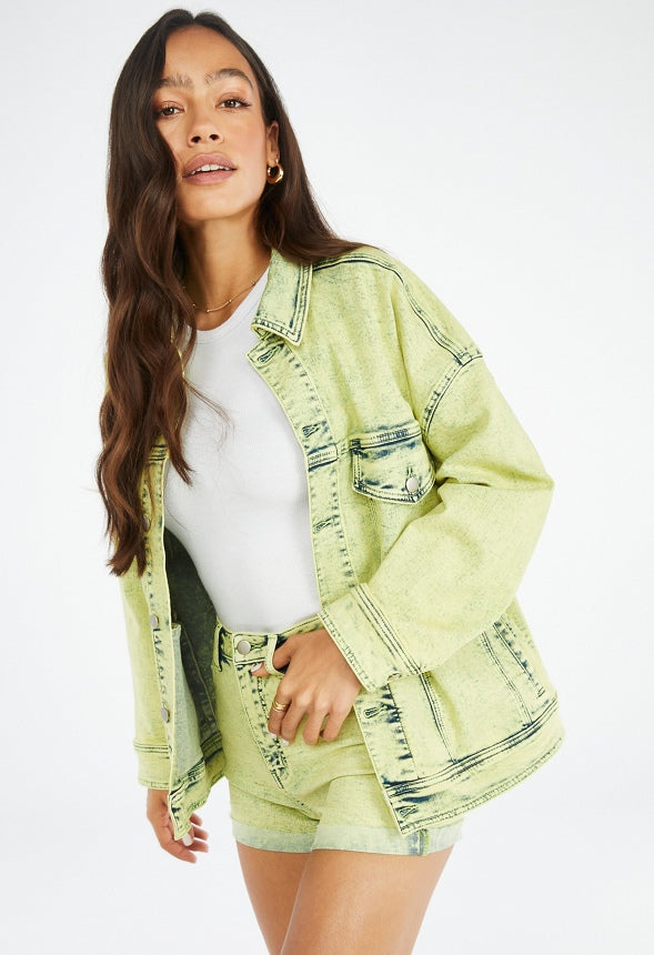 Oversized Relaxed Denim Jacket Green Acid Wash