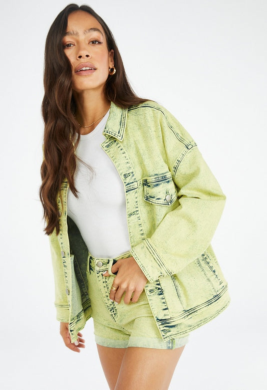 Oversized Relaxed Denim Jacket Green Acid Wash