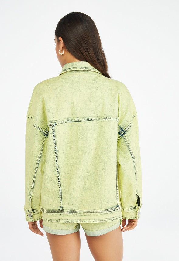 Oversized Relaxed Denim Jacket Green Acid Wash