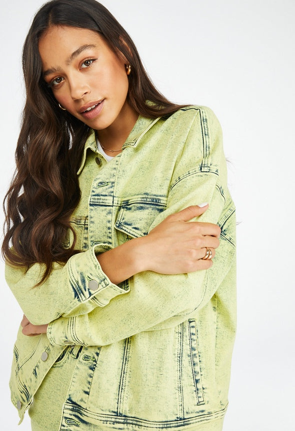 Oversized Relaxed Denim Jacket Green Acid Wash
