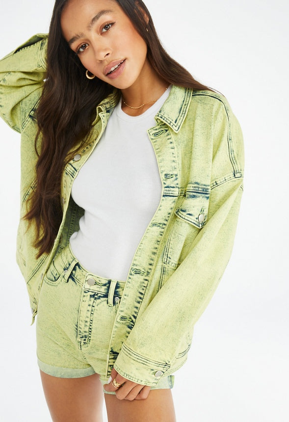 Oversized Relaxed Denim Jacket Green Acid Wash