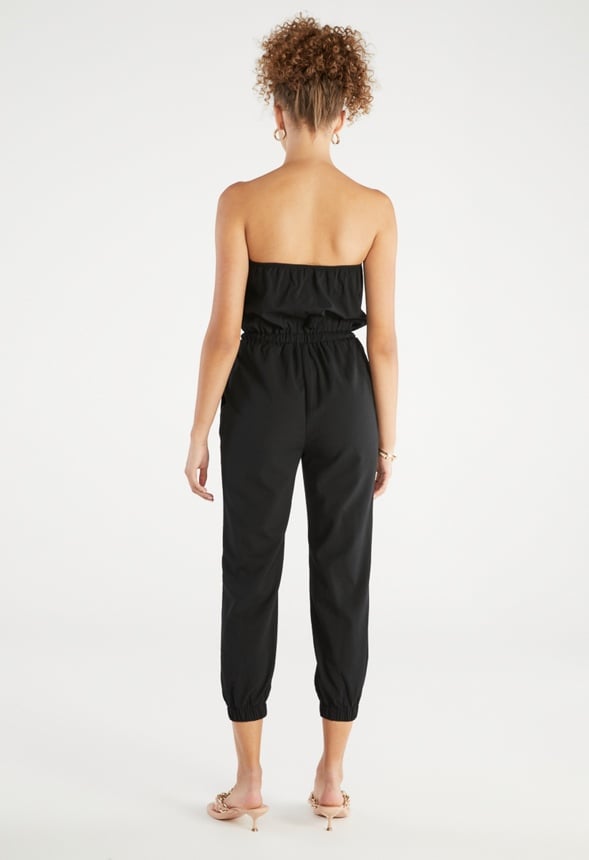 On the Go Strapless Jumpsuit Caviar