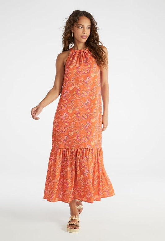 Halter Vacation Maxi Dress Hawaiian Sunset Floral