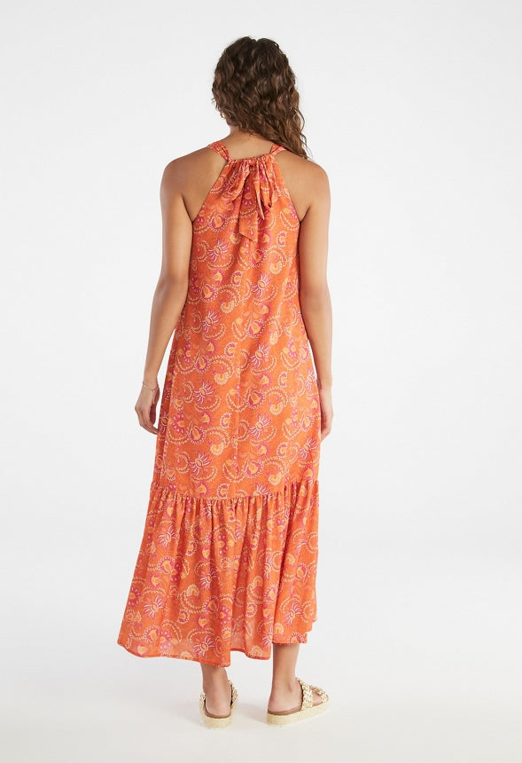 Halter Vacation Maxi Dress Hawaiian Sunset Floral