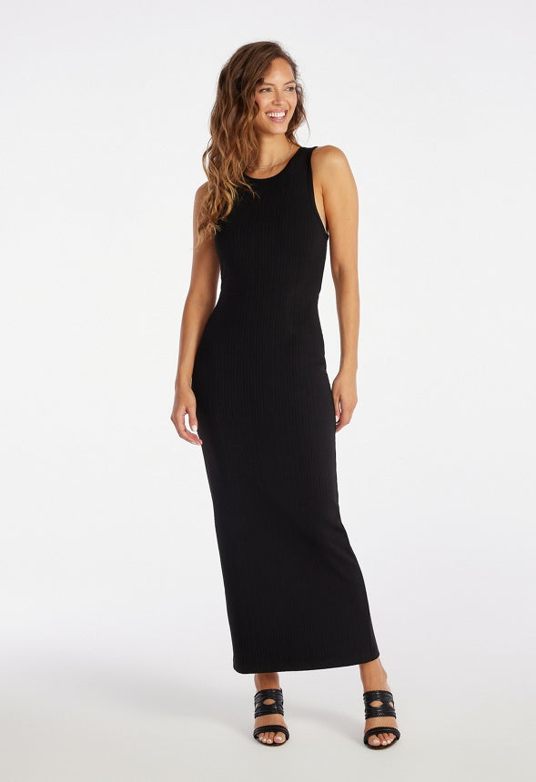 Tummy Tamer Halter Rib Maxi Dress Black Caviar