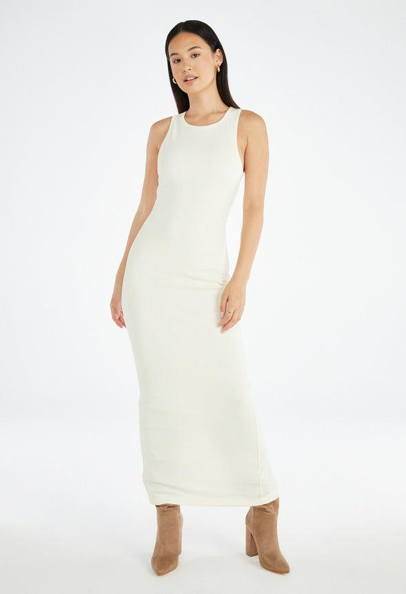 Tummy Tamer Halter Rib Maxi Dress Marshmallow