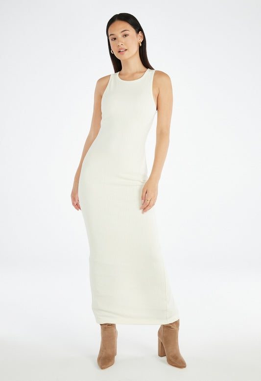 Tummy Tamer Halter Rib Maxi Dress Marshmallow