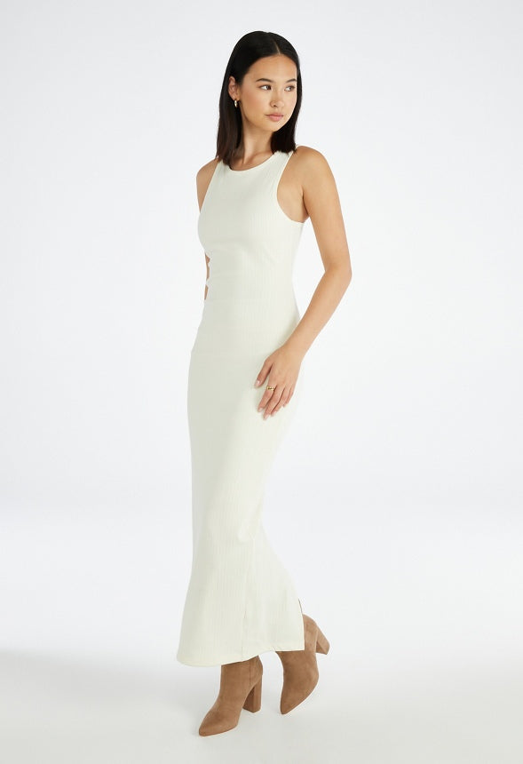 Tummy Tamer Halter Rib Maxi Dress Marshmallow