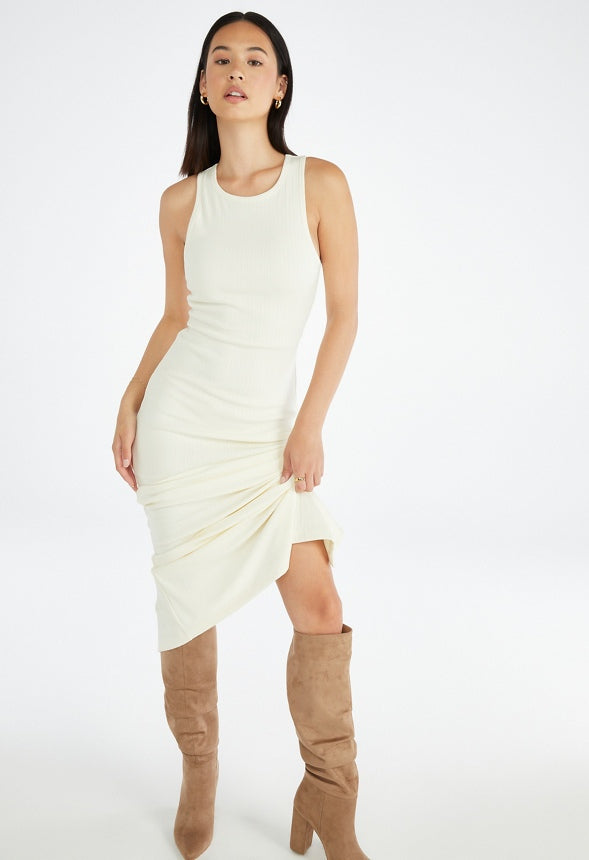 Tummy Tamer Halter Rib Maxi Dress Marshmallow