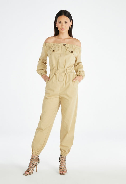 Utility Off The Shoulder Jumpsuit Khaki