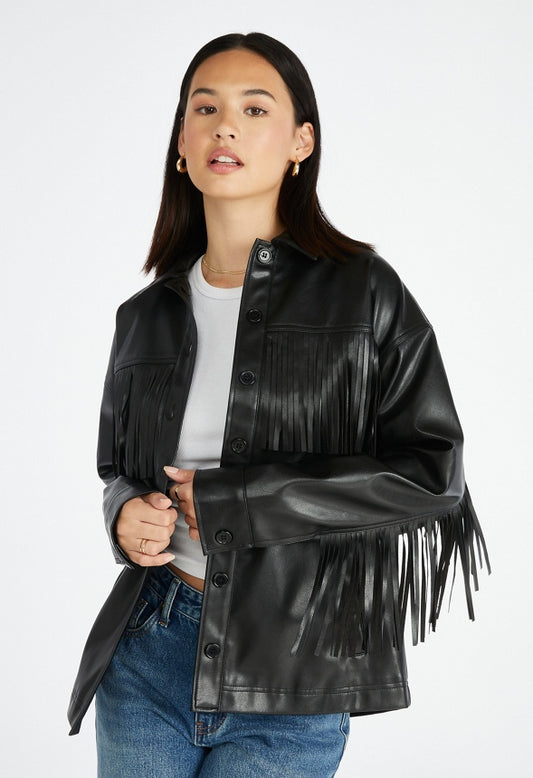 Faux Leather Fringe Jacket Black Caviar