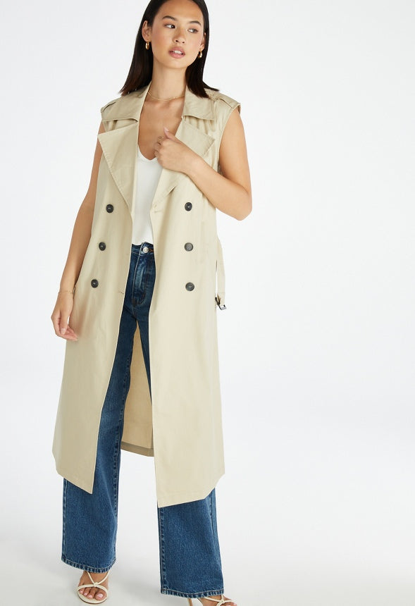 Sleeveless Trench Coat Cement