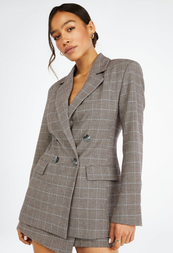Plaid City Blazer Brown Plaid