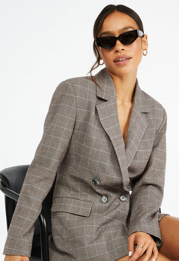 Plaid City Blazer Brown Plaid