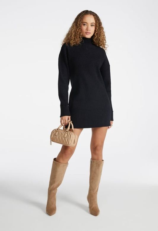 Mock Neck Sweater Mini Dress Black Caviar