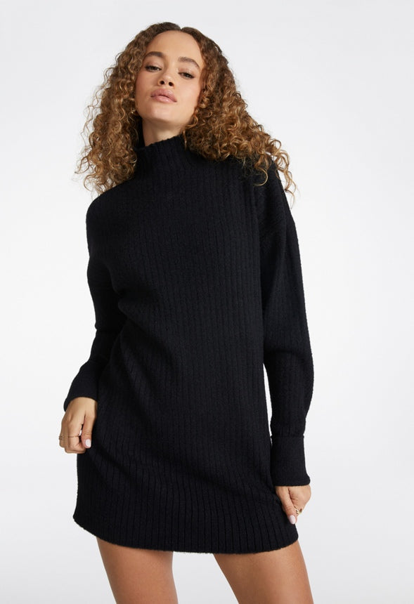 Mock Neck Sweater Mini Dress Black Caviar