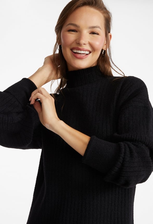 Mock Neck Sweater Mini Dress Black Caviar